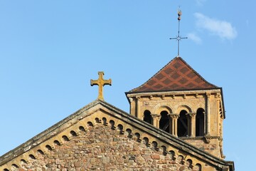 Naklejka premium View of the church of Salles en Beaujolais from the 12th century in France