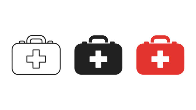 First Aid Medical Kit Icon Vector modern emergency bag symbol in blue black and white for healthcare safety rescue and digital design