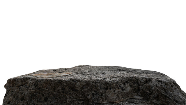 Mountain Rock, Stone Podium cliff edge isolated Background, Brown large edge hill rock sea surface on white background well design stand empty shape display advertising product, Clipping path
