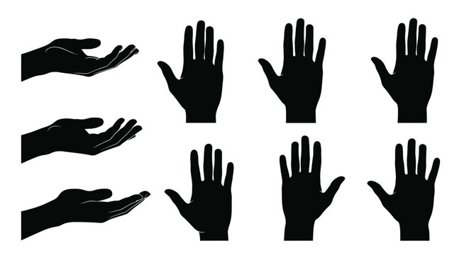 Human hand silhouettes collection of open palm and receiving gestures