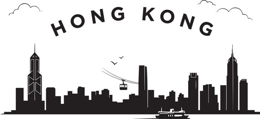 Fototapeta premium Hong Kong Travel Destination Vector. Vector Black silhouettes illustration