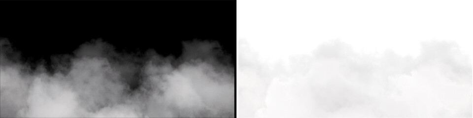 Fototapeta premium Rolling smoke on isolated black background, effect of fog, mist, or smoke on transparent background, low level.