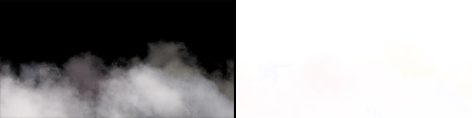 Fototapeta premium Dense smoke on isolated black background, effect of fog, mist, or smoke on transparent background, rising.