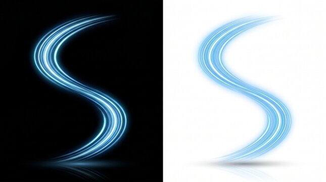 Glowing blue light trails on black