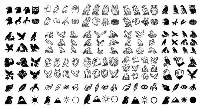 Bird icons with owl eagle wing outline