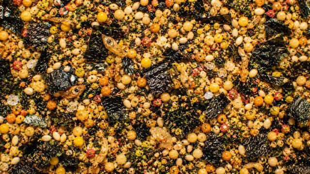 Crunchy Furikake Seasoning Mix with Seaweed and Sesame Macro Texture