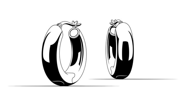 Minimalist Hoop Earrings Line Art Illustration
