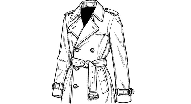 Classic Double-Breasted Trench Coat Fashion Sketch