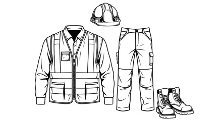 Construction Worker Safety Uniform Line Art Illustration © Wita