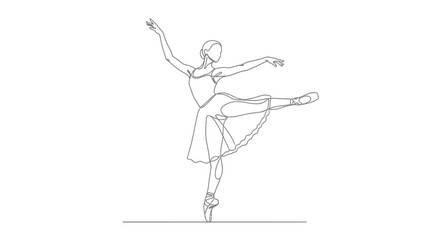 Obraz premium Continuous Line Drawing of a Graceful Ballerina Dancing