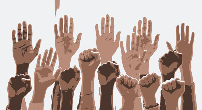 Diverse Hands Raised in Unity and Protest Solidarity Illustration