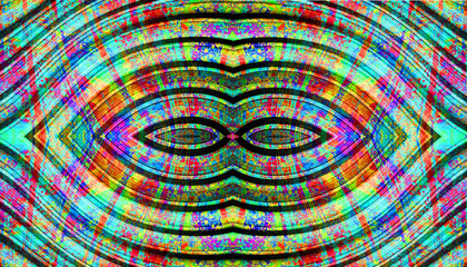 Fototapeta premium Symmetrical Neon Rainbow Oval Kaleidoscope Abstract Grunge Multicolor Digital Background