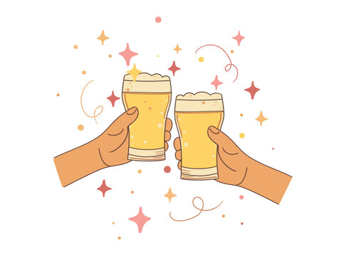 Beer Glasses Clinking Toast Vector Hand Drawn