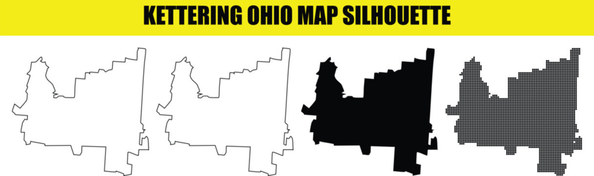Kettering ohio map silhouette outline and dot pattern for graphic design projects.