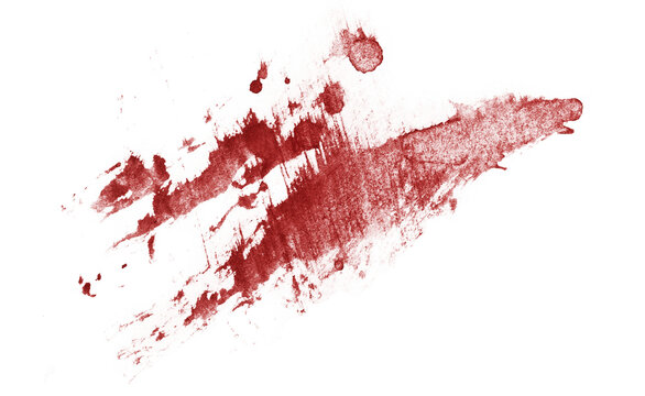 Dark red blood stain with rough texture, isolated on transparent cutout background