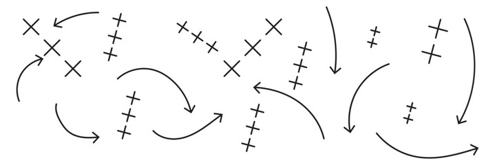 Hand drawn football tactics diagram, soccer strategy play with arrows, player movement, passing routes and formation plan for offensive and defensive game concept © HIKE  Studio  1
