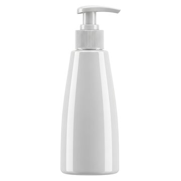 White plastic pump bottle mockup, blank cosmetic dispenser container for soap or lotion, glossy liquid soap bottle on white background