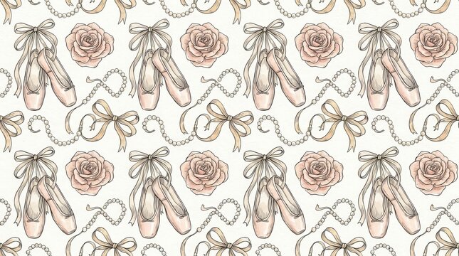 Ballet slippers and roses pattern artistic design fashion elegant studio aesthetic view romantic concept