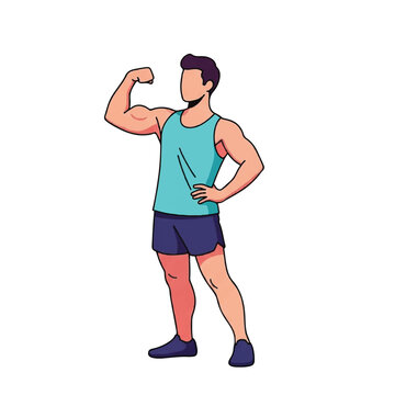 Muscular man flexing bicep confidently strong.