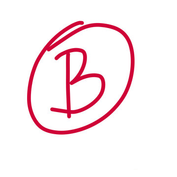 Handwritten Red B Grade Plus Icon with Circle Mark