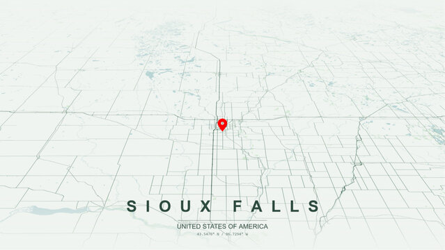 Modern minimalist vector map of Sioux Falls, South Dakota, USA. High-quality scalable illustration of Sioux Falls square city grid, Big Sioux River loops for posters design.