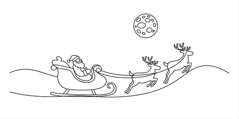 Santa claus in sleigh with reindeer flying in the night sky with a full moon © Ranjona Vector Art