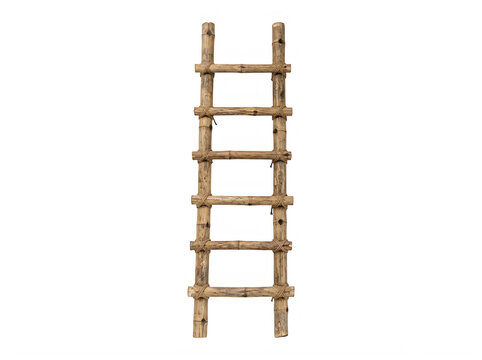 Wooden extension ladder with five evenly spaced rungs