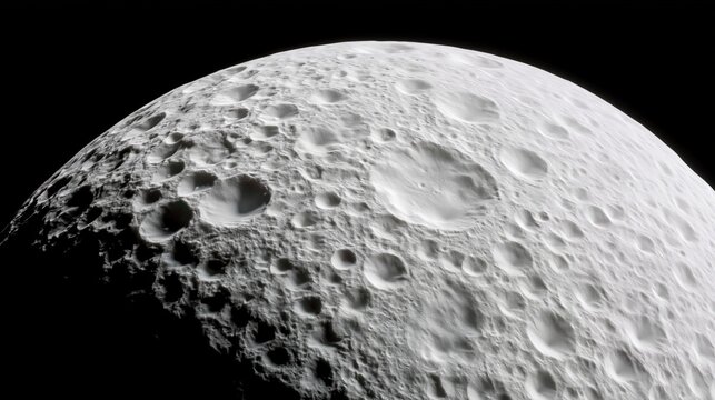 Moon surface showing heavy cratering against black space