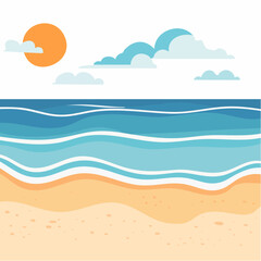 Fototapeta premium Stylized Beach Scene with Sun and Clouds