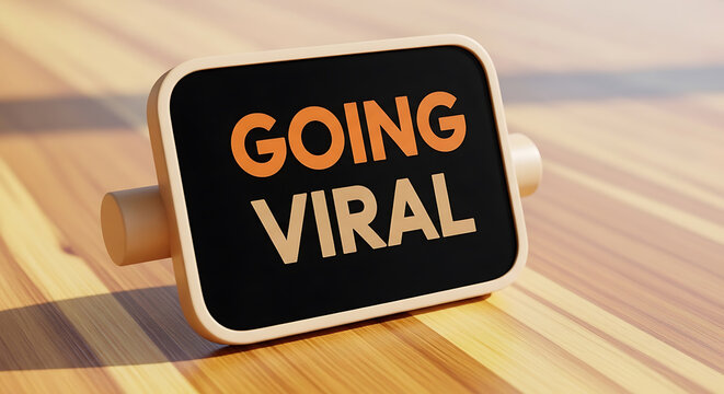 A sign with the text going viral on a wooden surface