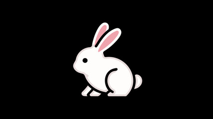 Fototapeta premium White rabbit cartoon illustration on black background isolated design