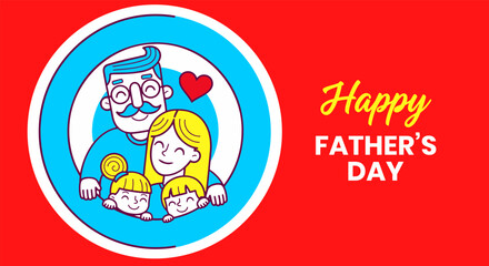 Fototapeta premium Happy fathers day cartoon illustration with family and heart symbol