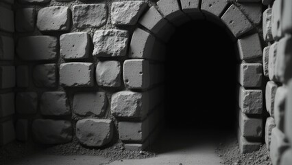 Fototapeta premium A black and white photo of a stone tunnel