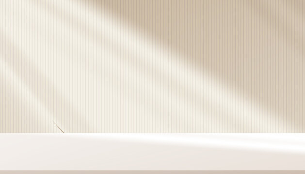 Brown Background wall studio with shadow on 3d podium for product stand mockup,Empty kitchen room with white light on color cream floor,Interior scence soft gradient texture for fall platform backdrop