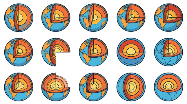 Cross section of Earth showing geological layers and core.