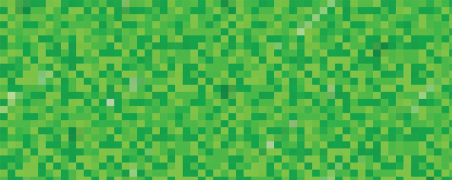 Pixel grass seamless pattern. Pixelart computer block texture. Digital green grass pattern. Game style squared background. Vector illustration isolated on white background.