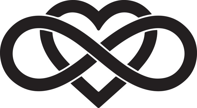Black silhouette heart shaped infinity symbol on white background