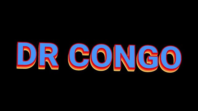 3d dr congo text country name animation video motion for football championship celebration tournament international sports match event black background