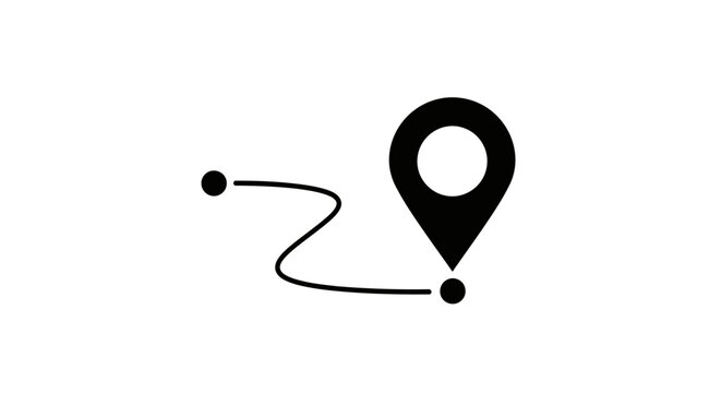 Minimalist black route map icon with location pin marker
