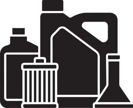 Silhouette illustration of household hazardous waste and oil containers on white background for eco-friendly design