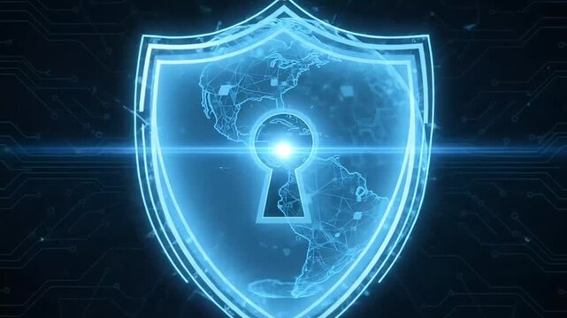 Digital globe with security shield and keyhole icon protection