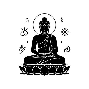 Tathagata Buddha icon featuring a serene meditation pose on a lotus pedestal. Clean vector design representing enlightenment, mindfulness, peace, and spiritual wisdom.