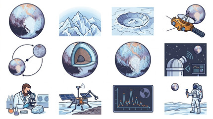Collection of Space Exploration and Celestial Body Illustrations. © Ga