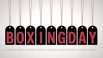 Boxing Day, holiday tags, red letters, black labels, sale concept