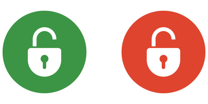 Padlock Icon Vector minimal green and red circle symbols with locked and unlocked security sign for access control digital graphic design