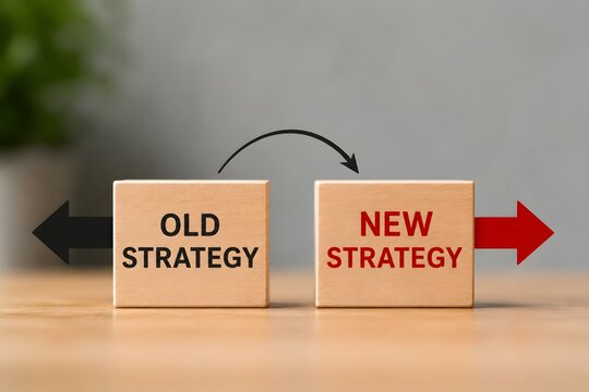 A visual representation of transitioning from an old strategy to a new strategy, symbolizing change and improvement in business.