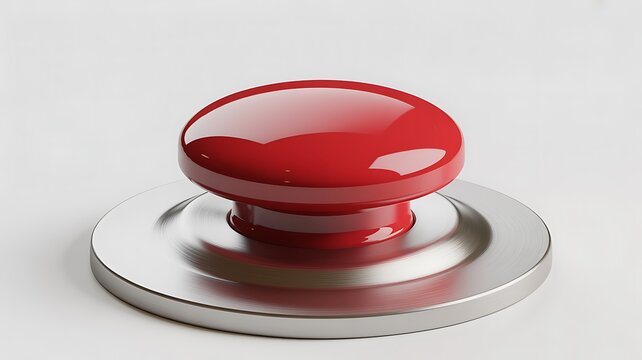 Red button, shiny metal base, industrial control, emergency stop, red shiny knob
