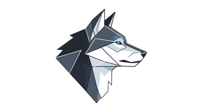 Geometric polygonal wolf head logo profile on white background.