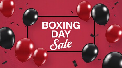 Boxing Day sale, red and black balloons, discount banner, holiday shopping, sale advertisement
