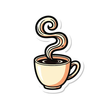 Steaming hot coffee cup illustration.